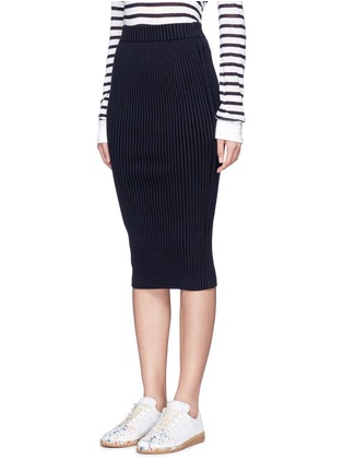Front View - Click To Enlarge - T BY ALEXANDER WANG - Contrast rib knit midi skirt