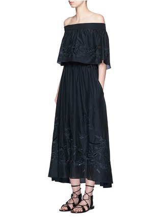Figure View - Click To Enlarge - TIBI - 'Carmen' embroidery cotton-silk off-shoulder maxi dress
