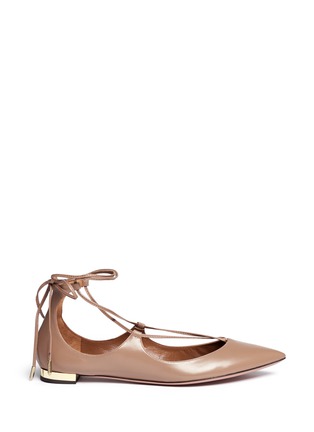 Main View - Click To Enlarge - AQUAZZURA - 'Christy' lace-up calfskin leather flats