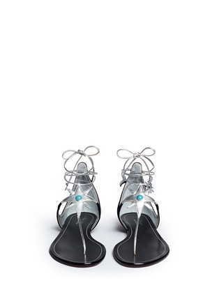 Front View - Click To Enlarge - AQUAZZURA - x Poppy Delevingne 'Midnight' metallic star suede lace-up sandals