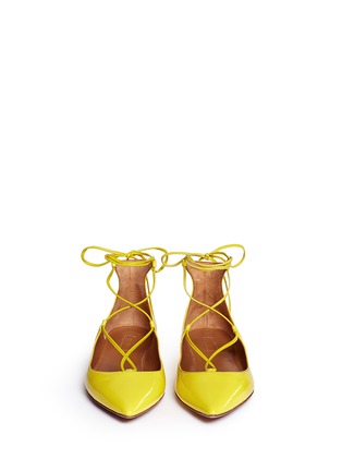 Figure View - Click To Enlarge - AQUAZZURA - 'Christy' lace-up patent leather flats