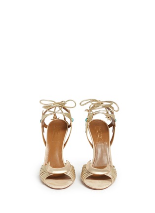 Front View - Click To Enlarge - AQUAZZURA - x Poppy Delevingne 'Midnight' metallic leather lace-up sandals
