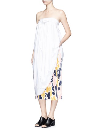 Figure View - Click To Enlarge - CÉDRIC CHARLIER - Gathered front cotton poplin strapless dress