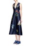 Front View - Click To Enlarge - STELLA MCCARTNEY - Floral embroidery Duchesse satin flare dress