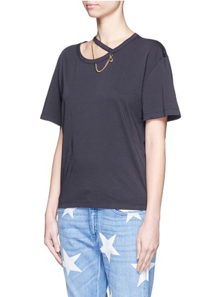 Front View - Click To Enlarge - STELLA MCCARTNEY - 'Falabella' chain cutout neck organic cotton T-shirt