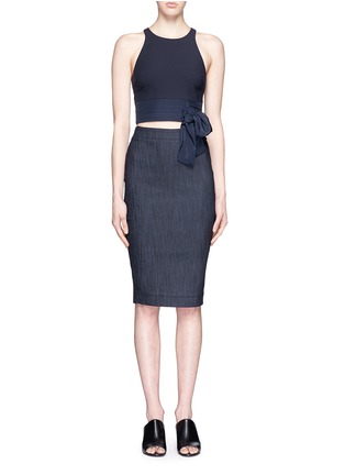 Figure View - Click To Enlarge - ELIZABETH AND JAMES - 'Eniko' silk pleat waist tie cropped top