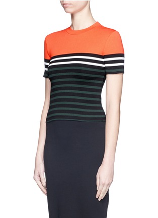 Front View - Click To Enlarge - T BY ALEXANDER WANG - Engineer stripe cropped T-shirt
