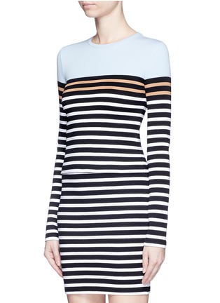 Front View - Click To Enlarge - T BY ALEXANDER WANG - Engineer stripe cropped long sleeve T-shirt
