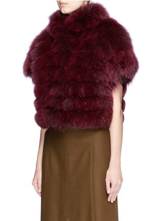 Front View - Click To Enlarge - FUREVER - Rabbit stripe fox fur cropped gilet