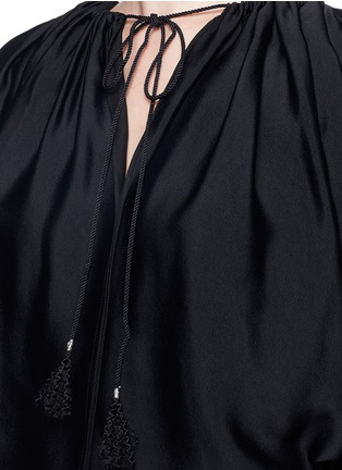 Detail View - Click To Enlarge - LANVIN - Drawstring neck washed matte satin blouse