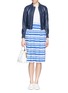 Figure View - Click To Enlarge - Ç X FACONNABLE BY MIRA MIKATI - Dash flower embroidery stripe flare skirt