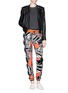 Figure View - Click To Enlarge - THE BUNNY JACKET - Feather print perforated leather panel sweatpants