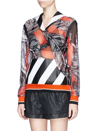 Front View - Click To Enlarge - THE BUNNY JACKET - Feather print engineered mesh hoodie