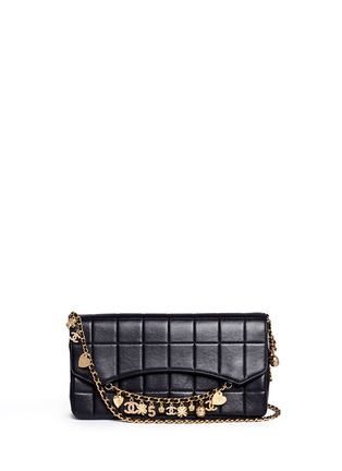 Main View - Click To Enlarge - VINTAGE CHANEL - 'Chocolate Bar' pavé logo charm quilted leather bag
