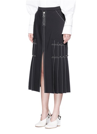Front View - Click To Enlarge - ELLERY - 'Besson' stud pleated midi skirt