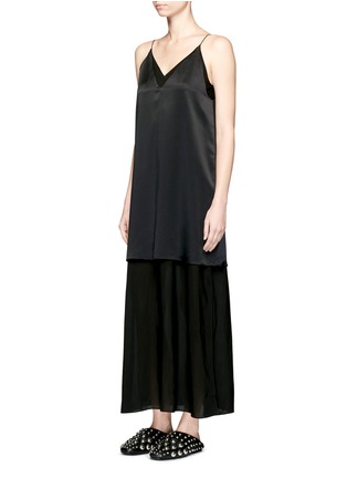 Figure View - Click To Enlarge - T BY ALEXANDER WANG - Silk charmeuse top georgette slip dress