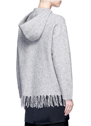 Back View - Click To Enlarge - T BY ALEXANDER WANG - Fringed boiled Merino wool blend hoodie