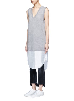Front View - Click To Enlarge - T BY ALEXANDER WANG - Satin hem Merino wool sweater vest dress