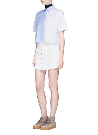 Figure View - Click To Enlarge - T BY ALEXANDER WANG - Colourblock cropped cotton shirt