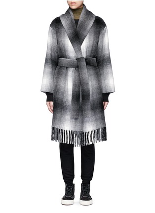 Main View - Click To Enlarge - T BY ALEXANDER WANG - Fringed hem plaid wool blend coat