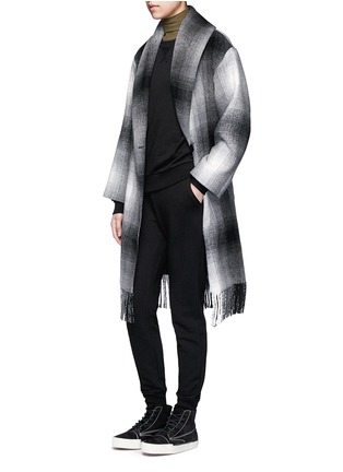 Figure View - Click To Enlarge - T BY ALEXANDER WANG - Fringed hem plaid wool blend coat