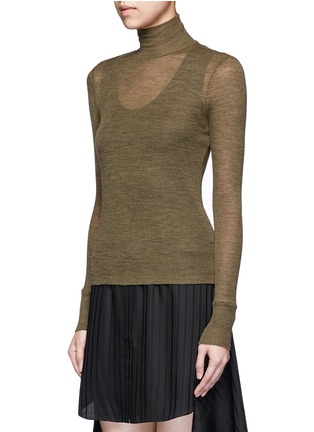 Front View - Click To Enlarge - T BY ALEXANDER WANG - Sheer wool turtleneck rib knit top