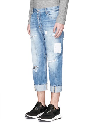 Front View - Click To Enlarge - 71465 - 'Workwear' patchwork distressed jeans