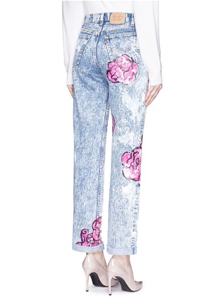 Back View - Click To Enlarge - RIALTO JEAN PROJECT - One of a kind hand-painted rose vintage boyfriend jeans