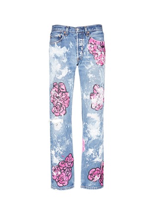 Main View - Click To Enlarge - RIALTO JEAN PROJECT - One of a kind hand-painted rose vintage boyfriend jeans