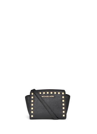 Main View - Click To Enlarge - MICHAEL KORS - 'Selma' mini stud saffiano leather messenger bag