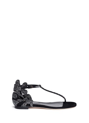 Main View - Click To Enlarge - SERGIO ROSSI - 'Royal' crystal pavé coral filigree suede sandals