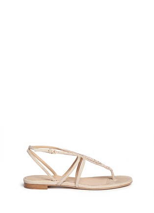 Main View - Click To Enlarge - SERGIO ROSSI - Strass pavé twist strap suede thong sandals
