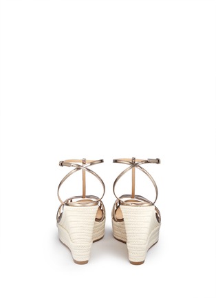 Back View - Click To Enlarge - SERGIO ROSSI - Metallic leather espadrille wedgesandals