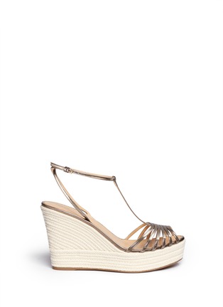 Main View - Click To Enlarge - SERGIO ROSSI - Metallic leather espadrille wedgesandals