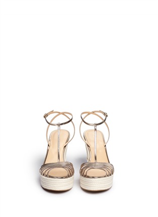 Figure View - Click To Enlarge - SERGIO ROSSI - Metallic leather espadrille wedgesandals
