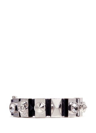 Main View - Click To Enlarge - ALEXANDER MCQUEEN - Skull and crystal metal loop leather bracelet