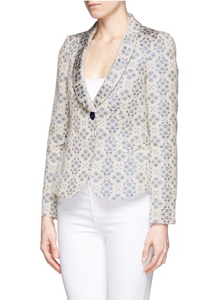 Front View - Click To Enlarge - ARMANI COLLEZIONI - Graphic jacquard cotton blend blazer