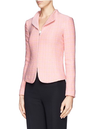 Front View - Click To Enlarge - ARMANI COLLEZIONI - Basketweave cloqué zip jacket