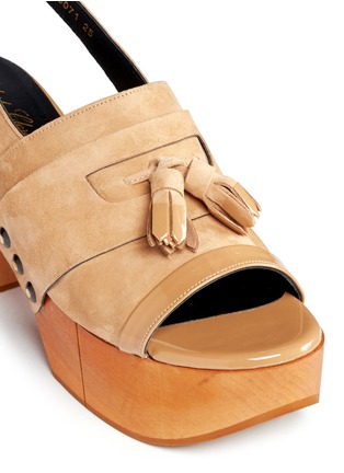 Detail View - Click To Enlarge - CLERGERIE - 'Clara' patent trim tassel suede clog sandals