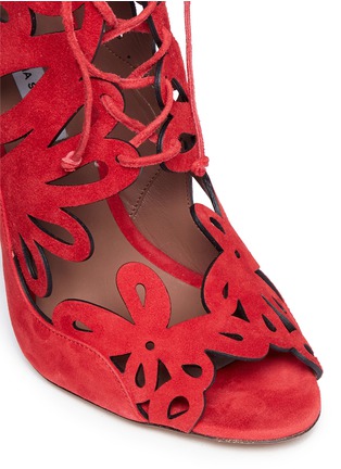 Detail View - Click To Enlarge - TABITHA SIMMONS - 'Nina' floral cutout suede caged sandal booties