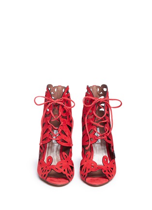 Front View - Click To Enlarge - TABITHA SIMMONS - 'Nina' floral cutout suede caged sandal booties