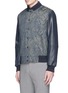 Front View - Click To Enlarge - CARVEN - Leather sleeve stripe jacquard bomber jacket