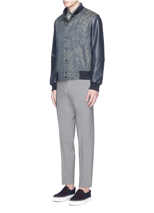 Figure View - Click To Enlarge - CARVEN - Leather sleeve stripe jacquard bomber jacket