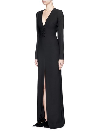 Front View - Click To Enlarge - ELIZABETH AND JAMES - 'Perla' lace-up V-neck maxi dress