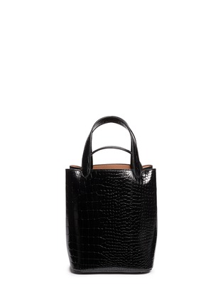 Back View - Click To Enlarge - ALAÏA - Croc embossed mini leather bucket tote