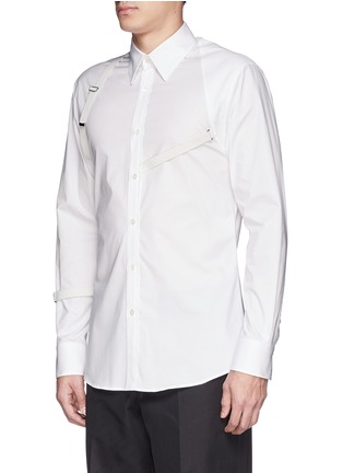 Front View - Click To Enlarge - ALEXANDER MCQUEEN - Elastic strap piqué panel poplin shirt