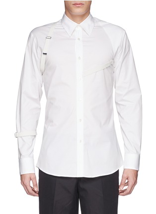 Main View - Click To Enlarge - ALEXANDER MCQUEEN - Elastic strap piqué panel poplin shirt