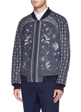 Front View - Click To Enlarge - ALEXANDER MCQUEEN - Floral and paisley print suede bomber jacket