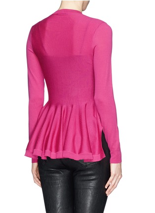 Back View - Click To Enlarge - ALEXANDER MCQUEEN - Ruffle hem micro eyelet knit cardigan