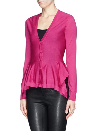 Front View - Click To Enlarge - ALEXANDER MCQUEEN - Ruffle hem micro eyelet knit cardigan